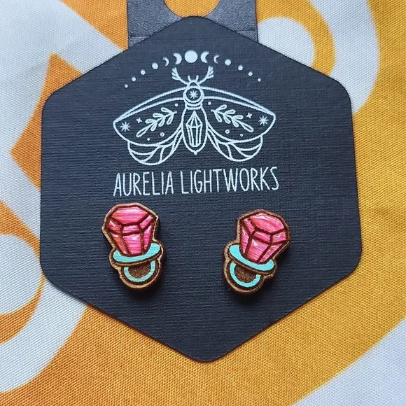 Hand-crafted Pink RING POP stud earrings - Picture 3 of 9